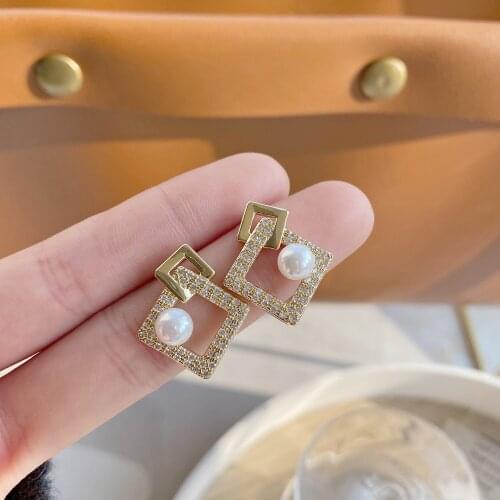 Korea Hot Selling Fashion Jewelry Exquisite AAA Zircon 14K Real Gold Earrings Simple Square Womens Wedding Earrings