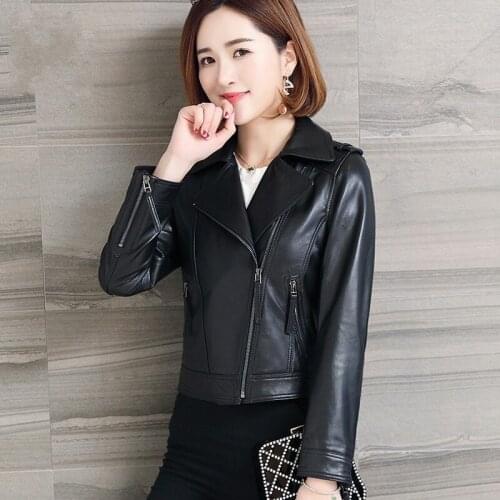 Spring Women 100% Real Leather Jacket Slim Fit Short Biker Coat Windproof Outwear Zipper Office Ladies Casual Leather Jackets