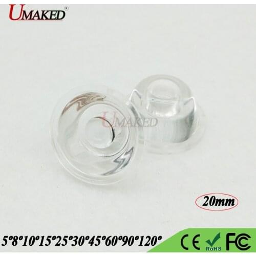 20MM LED lens PMMA smooth surface 5 8 10 15 25 30 45 60 90 120 degree led lense For 1w 3w 5w High Power light bulb spotlight DIY