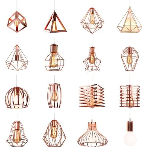 LED Retro Loft Industrial Iron Chandelier Coffee Shop Household Living Room Aisle Bedroom Kitchen Lighting Suspendu Rose Gold