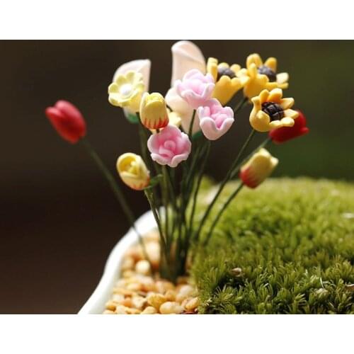 Rose Tulip Flower Miniature Fairy Garden Home Houses Decoration Mini Craft Micro Landscaping Decor DIY Accessories