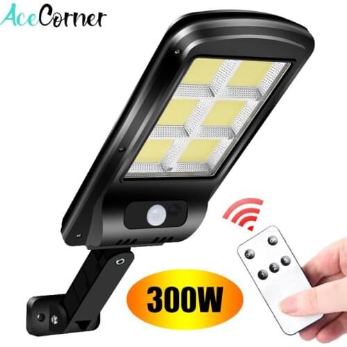 Acecorner 300W Remote Control Upgraded COB Solar Light PIR Motion Sensor IP65 Outdoor Wall Garden Street Light Waterproof Lamp