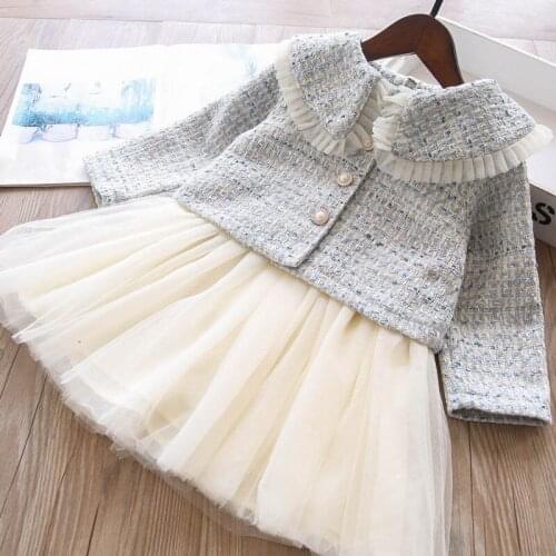 Fashion girls sets fall new baby gi rls jacket and sleeveless bow dress 2pcs suits wholesale