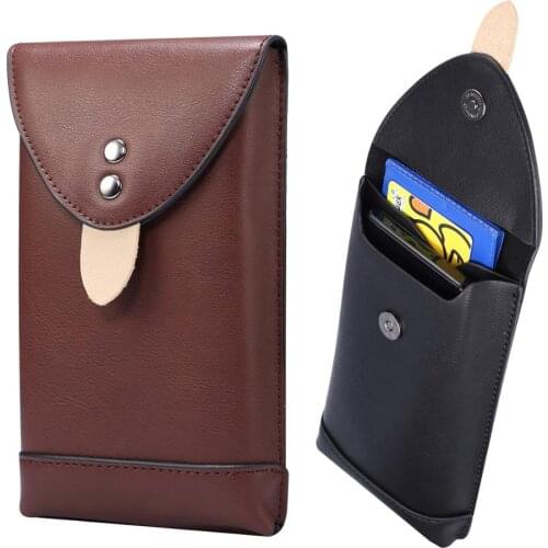 Fashion mens mobile phone universal pockets PU leather Lining material nylon Hook Loop Holster Pouch Belt Waist Bag Cover