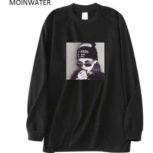 MOINWATER New Fashion Women Black Long Sleeve T-shirts with Print Female Streetwear Casual Spring Autumn Tees Tops MLT2127