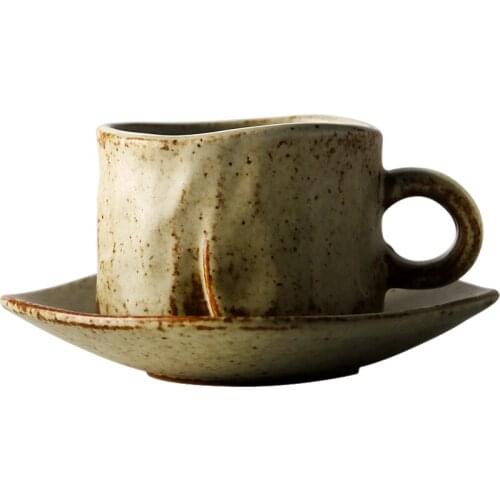 Portable Retro Tea Coffee Cup and Saucer Set Ceramic Japanese Pottery Cups High Quality Tazas Ceramica Household Products AB50BZ