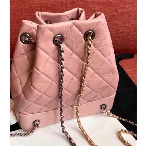Spring And Summer 2020 New Wandering Bag Fragrance Leather Backpack With Diamond Lattice Chain Bucket Bag Drawstring Wrinkled Co