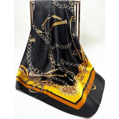 Luxury Scarves for Women Shawl Print Silk Satin Hijab Scarf Female Bandana 90*90cm Luxury Brand Square Shawls Scarfs For Ladies