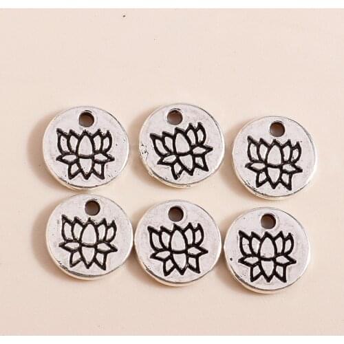 80pcs 8*8mm Vintage Lotus Flowers Charms Pendants for Diy Jewelry Making Alloy Plant Flower Charms for Necklaces Earrings Making