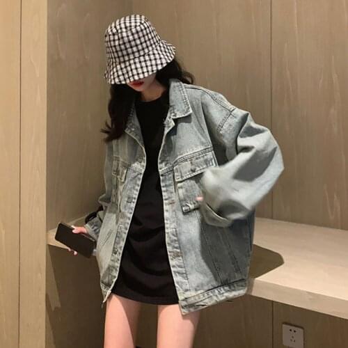 Casual Women Clothes Oversized Loose Jean Jackets Spring Fall 2021 New Girls Long Sleeve Denim Coat Korean Style Outerwear