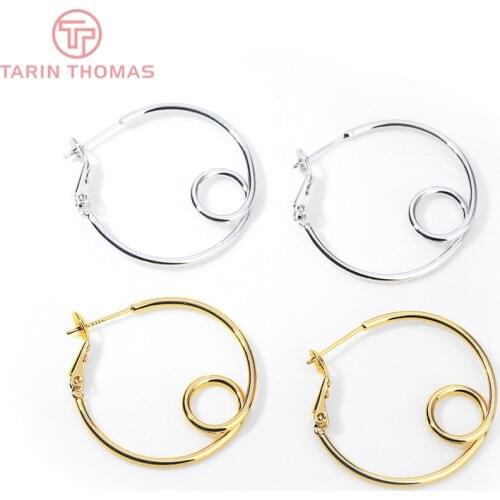 4PCS 30x30MM 24K Gold Color Plated Brass Big with Small Round Earring Hoop DIY Jewelry Making Findings Accessories