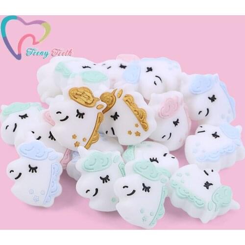 Teeny Teeth 10 PCS Silicone Unicorn Teether Beads DIY Animal Cartoon Baby Pacifier Dummy Sensory Jewelry Unicorn Perles Beads