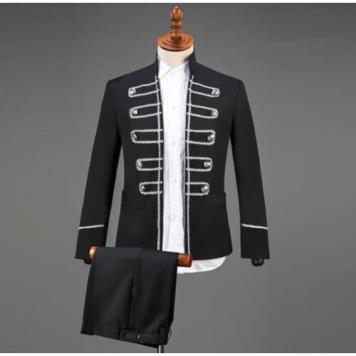 Black Stand collar sequins Blazer men suit set with pants mens suits costume singer star style stage clothing formal dress