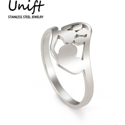 Unift Cute Dog Paw Ring Heart Stainless Steel Women Girl Cat Paw Rings Animal Jewelry Anniversary Party Gift for Dog Pet Lovers
