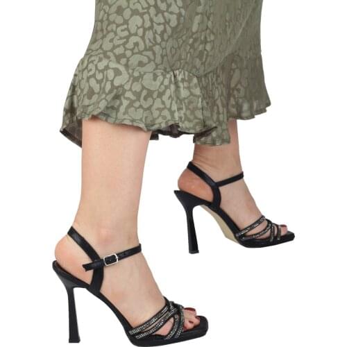 Modabuymus Black Cubic Zirconia Cross Strappy Platform Heels Evening Dress Shoes-Reul