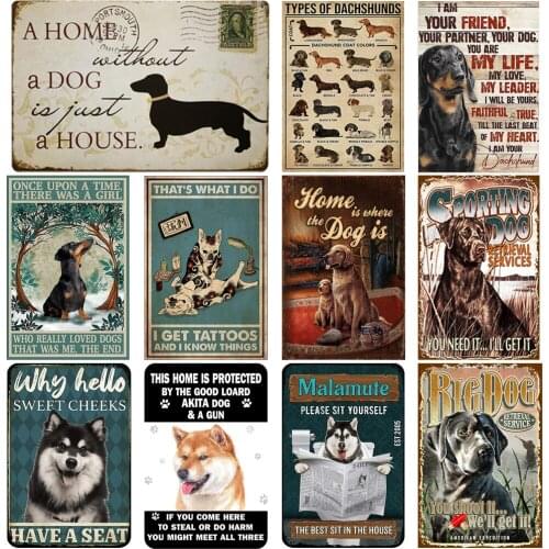 Vintage Dog Metal Poster Husky&Golden Retriever Corgi Shiba Inu Tin Sign Plate Retro Decor Cafe Home Pet Shop Wall Art Plaque