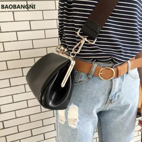 Luxury Clip Womens Crossbody Bags PU Leather Designer Wide Strap Shoulder Bag Large Shell Messenger Bag Ladies Fashion Purses