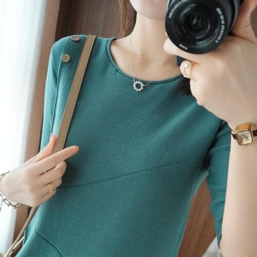 2021 summer pure cotton knitted T-shirt ladies round neck loose half-sleeved short section thinner pullover all-match blouse