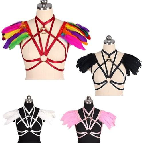 Punk Women Bdam Suspender Belts Stockings Body Bondage Sexy Lingerie Feather Rave Festival Wear Harness Fashion Sword Belt