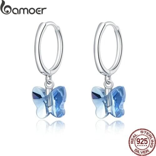Bamoer Genuine 925 Sterling Silver Crystal Butterfly Stud Earrings for Women silver Jewelry 2020 Brincos wedding Earring SCE959