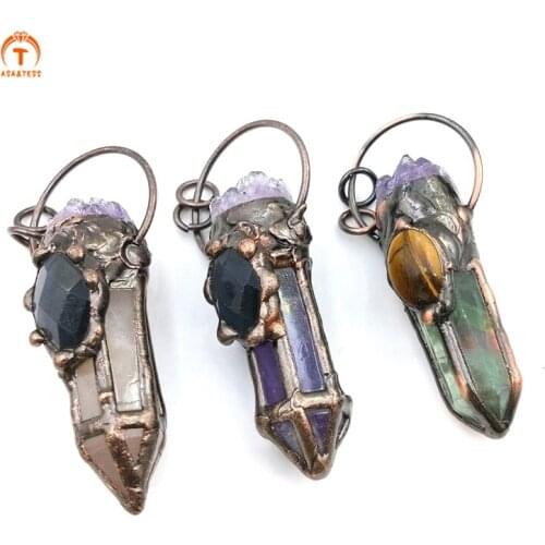 Natural Amethyst Green Fluorite Pink Crystal Column Gemstone Pendant Necklaces For Women Reiki Charm Fashion Jewelry Finding