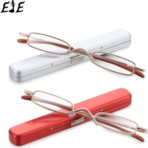 1PC +1.0~+4.0 Slim Small Mini Metal Reading Glasses With Case Portable Light Weigh Resin Lens Presbyopic Eyeglasses Vision Care
