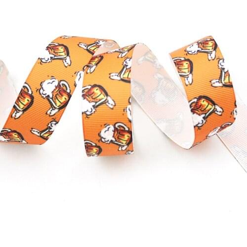 10 yards 22mm cartoon beer grosgrain webbing orange polyester ribbon DIY materials gift wrap tape