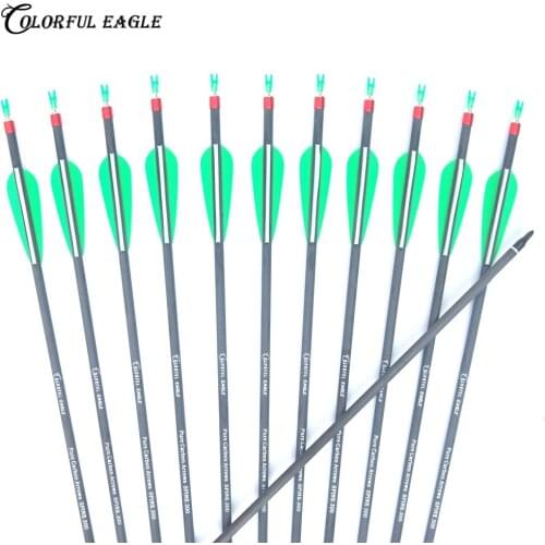 28/30/31" Pure Carbon Arrow Green White Feather Spine300 400 Replaceable Arrowheads For Composite Bow/Recurve Bow Hunting Arrows