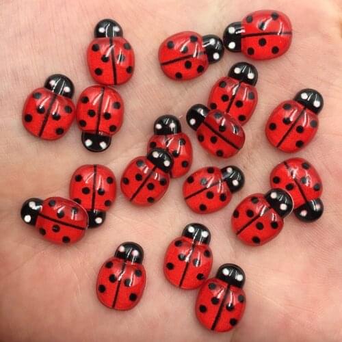 50pcs Resin Cute Colorful Beautiful 11*15mm Red Beetle Flat Back Rhinestone Appliques DIY Wedding Scrapbook Craft SF854