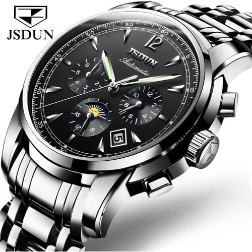 JSDUN Top Luxury Brand Automatic Watch Men Mechanical Watches Sapphire Stainless Steel Waterproof Wristwatches Relogio Masculino