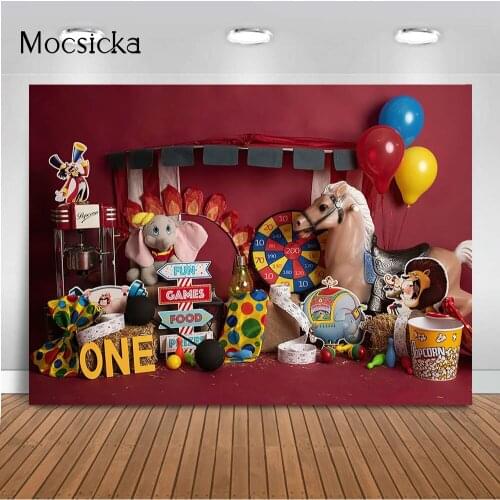 Circus Theme Birthday Backdrop Newborn Kids 1st Birthday Cake Smash Portrait Background for Photo Studio Photocall Animals