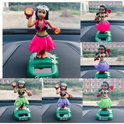 Hawaii Girl Car Dashboard Ornament Office Desk Shelf Bobblehead Solar Toy