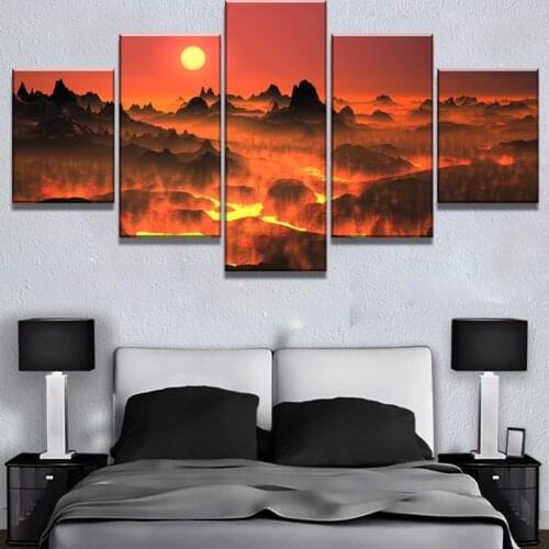 Framed 5 Piece HD Print Large Fiery Lava Poster Cuadros Landscape Canvas Wall Art Home Decor For Living Room Canvas Painting