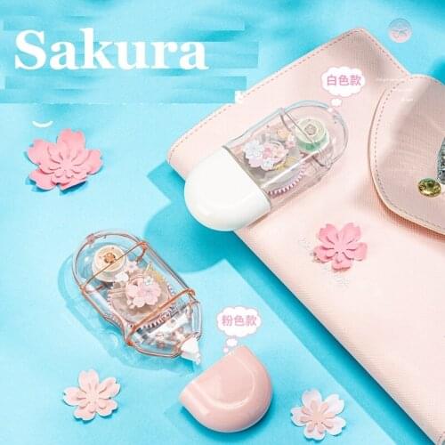 16Meters 5mm Sakura Spring Taste Correction Tape PET Belt Clear Body Modify Writing Mistake School Test Homework Office 71540