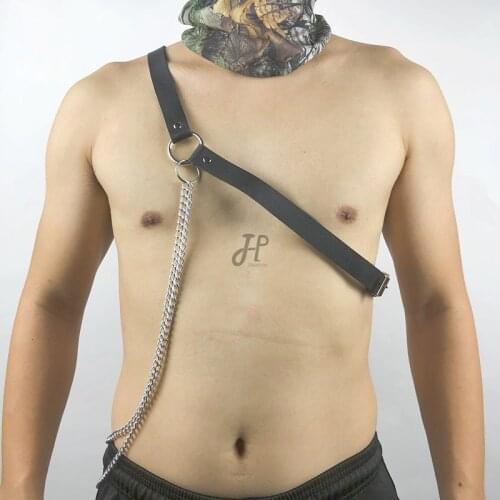 Mens Leather Chain Strap Gay Fetish Bondage Harness Belt Punk Clothes for Sissy BDSM Sexy Nightclub Chest Harness Male Sex Tank