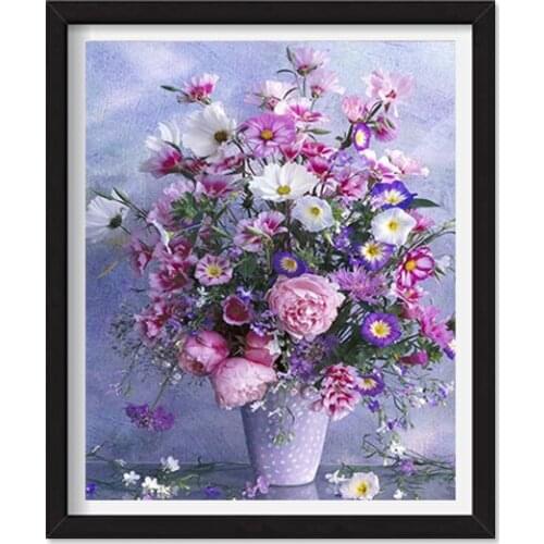 AB Drill 5d DIY Diamond Painting Full Drill Round Rhinestones Diamond Mosaic Cross Stitch Kits Embroidery Flowers Purple Vase