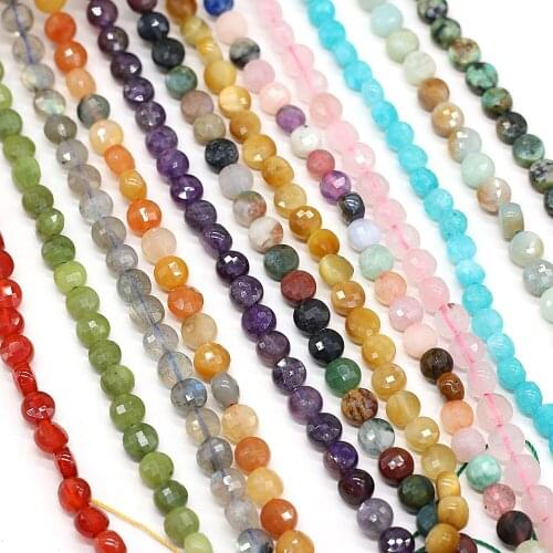 Natural Stone Beads Oblate Faceted Rose Quartz Agates Amethysts Stone Charms for Jewelry Making Necklace Bracelet Accessories