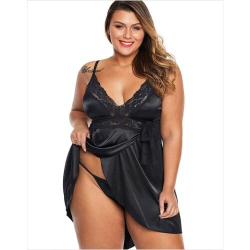 Sexy Large Night Dress Ladies Sleeveless Nighties V-neck Nightgown Sexy Women Plus Size Nightdress Lace Sleepwear Nightwear