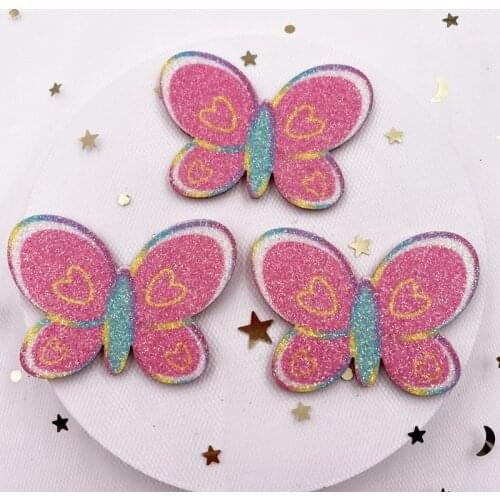 New 6PCS Felt Fabric Rainbow Glitter Butterfly Applique Wedding DIY Sewing Patch Hair Bow Accessories DIY Craft Supplies