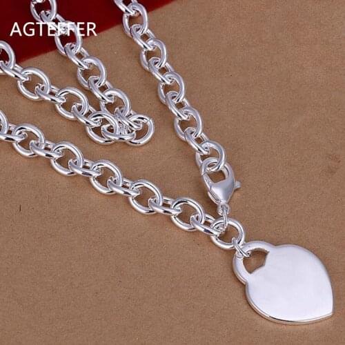 AGTEFFER New 925 Sterling Silver Heart Pendant Necklace Ladies Mens Fashion Wedding Straps Jewelry Gifts