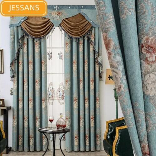 European Style New Embossed Pastoral French Curtains for Living Room Bedroom Embroidered Soft Jacquard Blackout Curtains Custom