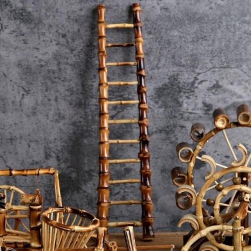 New Style Creative Bamboo Ladder Display Mold Natural Cup Shelf Bamboo Table Decoration Ladder Mold for Home Pretend Play