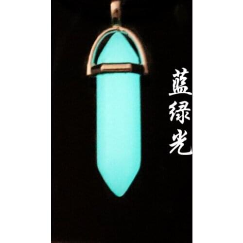 Dark Luminous Stone Necklace Fluorescent Hexagonal Column Necklace Natural Crystal Glowing in Dark Bullet Stone Pendant Leather