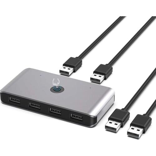 USB 2.0 Switch Selector, Two Computers 6 Port USB 2.0 Peripheral Sharing Switch Hub Adapter for Mouse, Keyboard, Scanner