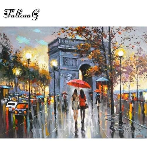 FULLCANG Paris retro rainy day landscape 5d diy diamond painting full square round drill rhinestone embroidery lovers FG0024