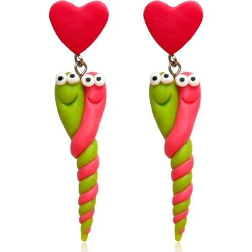 New Design Heart Cute Snake Drop Dangle Earrings For Women Girl Kid Fashion 100% Handmade Polymer Animal Earrings Jewelry Gift