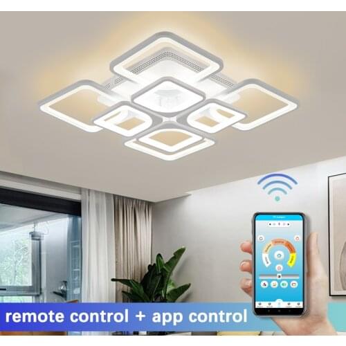 Modern LED Chandelier With Remote Control For Bedroom Kitchen Living Room Home Ceiling Lamp Square Flush Indoor Lighting Fixture