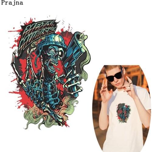 Prajna DIY Heat Thermal Transfer Stickers Soldier Skull Patches Iron On Transfers Applique On Clothes Accessory Gun