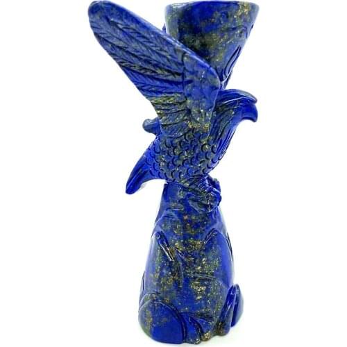 High Quality Wholesale Crystal Candelabra Folk Crafts Hand Carved Lapis Lazuli Candlesticks For Decoration