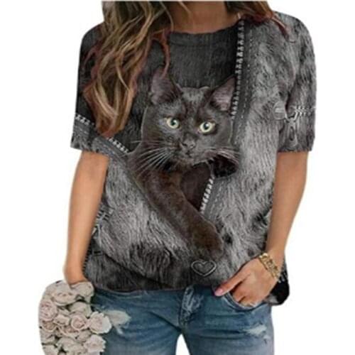 Fashion Cartoon Cats Zipper Print 3D T Shirt for Women T Shirts Female T Shirts M-5XL Plus Size Long-Sleeved Casual O-neck Tops